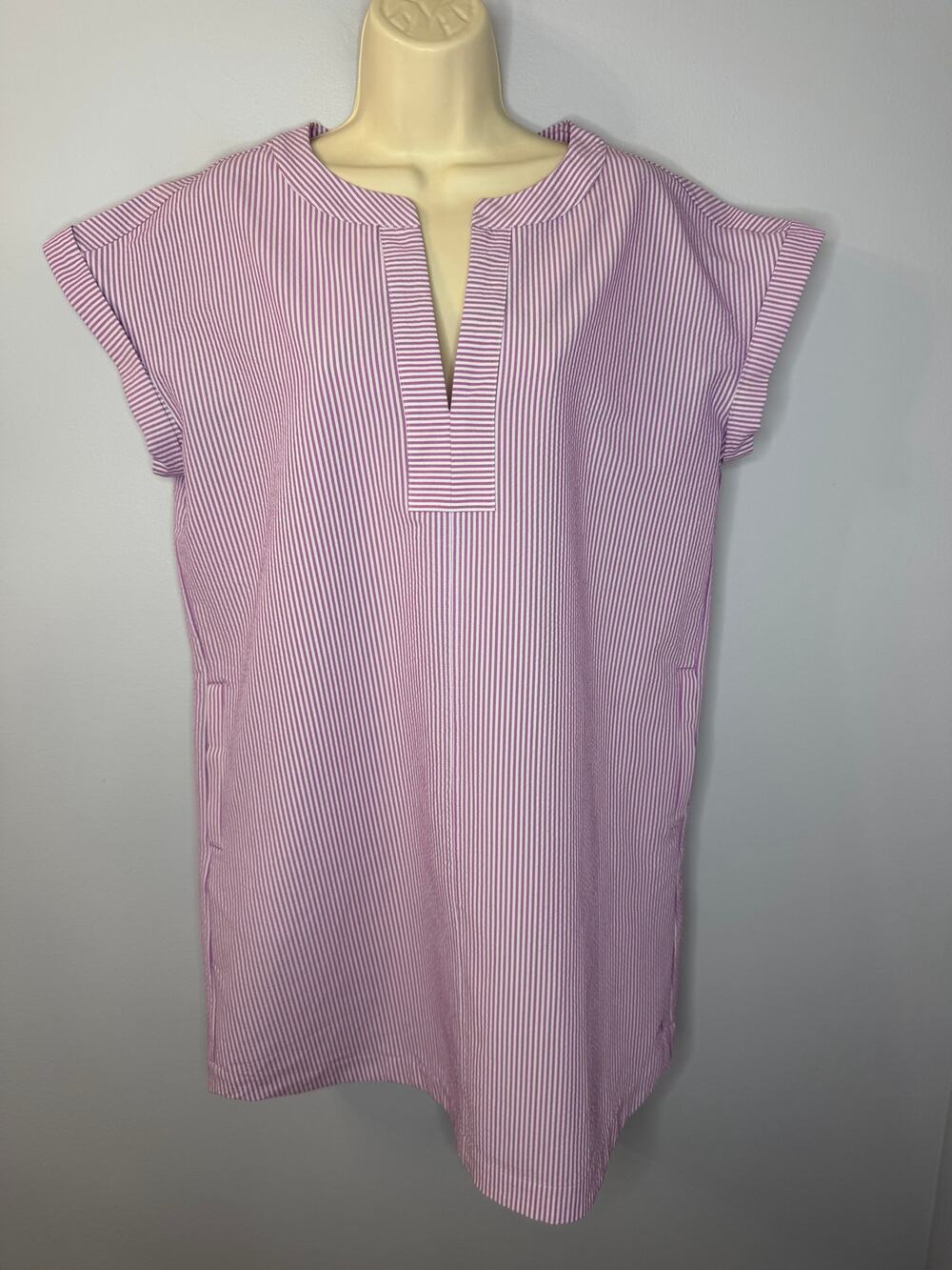 Vineyard Vines Harbor Tunic Dress Performance Lavender Seersucker Pockets Sz M